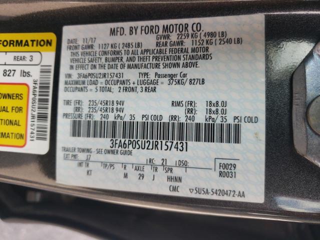 2018 Ford Fusion Titanium/Platinum Phev VIN: 3FA6P0SU2JR157431 Lot: 53929764