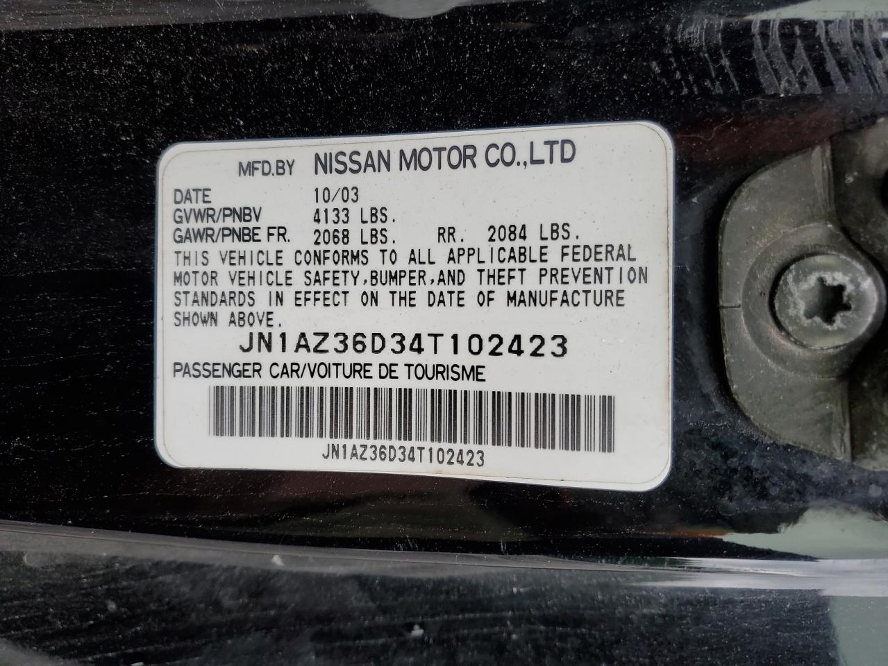 JN1AZ36D34T102423 2004 Nissan 350Z Roadster