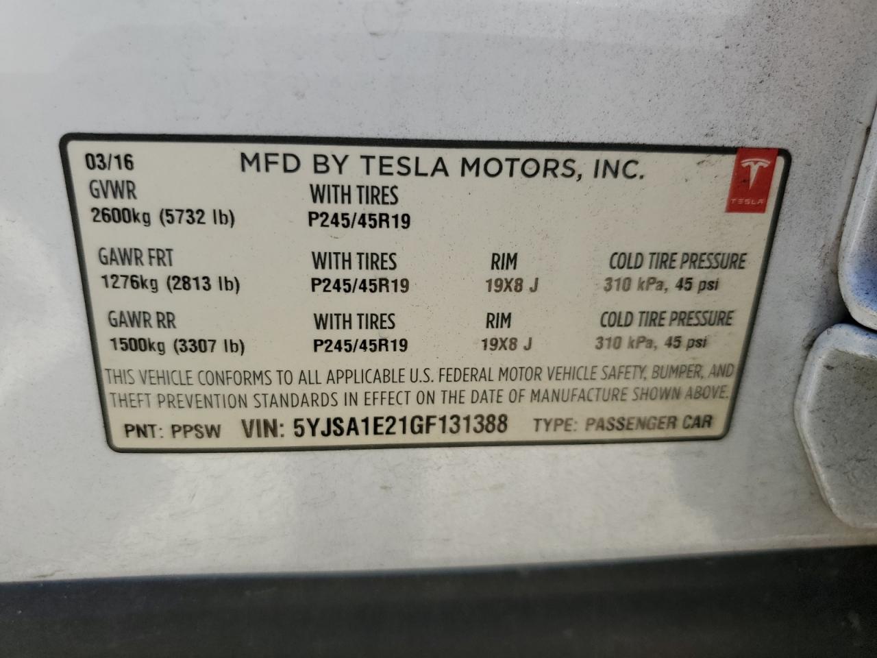 5YJSA1E21GF131388 2016 Tesla Model S