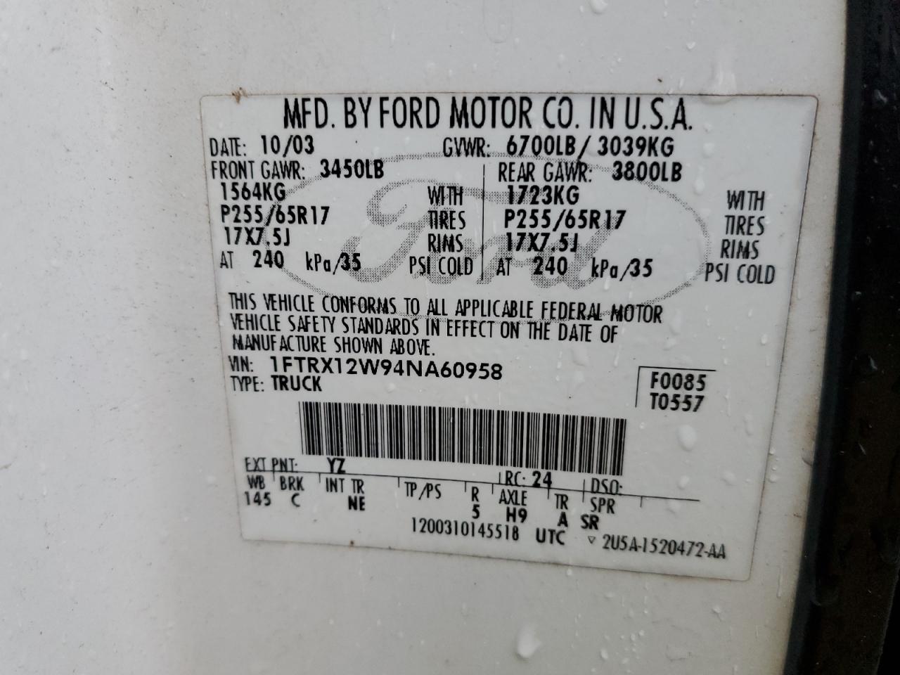 1FTRX12W94NA60958 2004 Ford F150