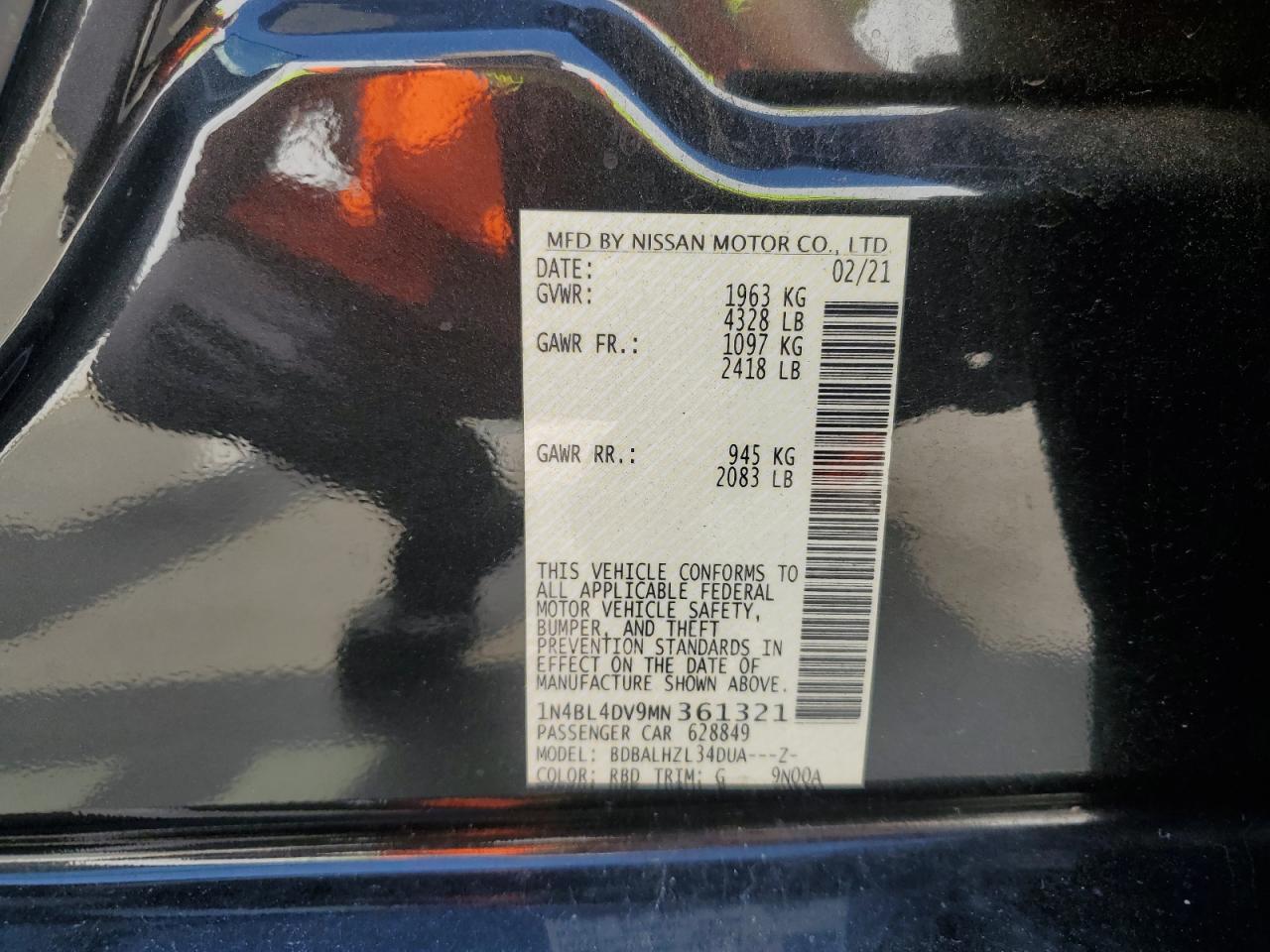 1N4BL4DV9MN361321 2021 Nissan Altima Sv