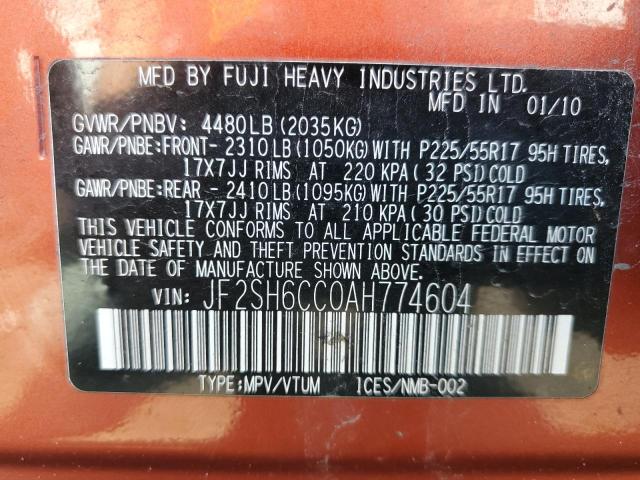 2010 Subaru Forester 2.5X Premium VIN: JF2SH6CC0AH774604 Lot: 56185544