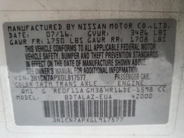 2016 Nissan Versa S VIN: 3N1CN7APXGL917577 Lot: 56669164