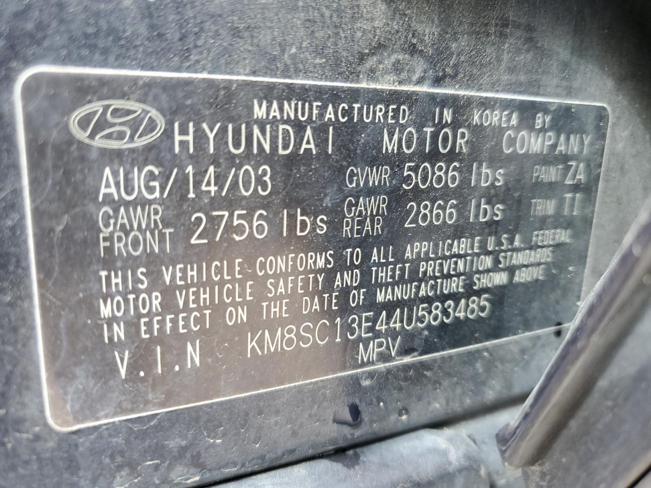 KM8SC13E44U583485 2004 Hyundai Santa Fe Gls