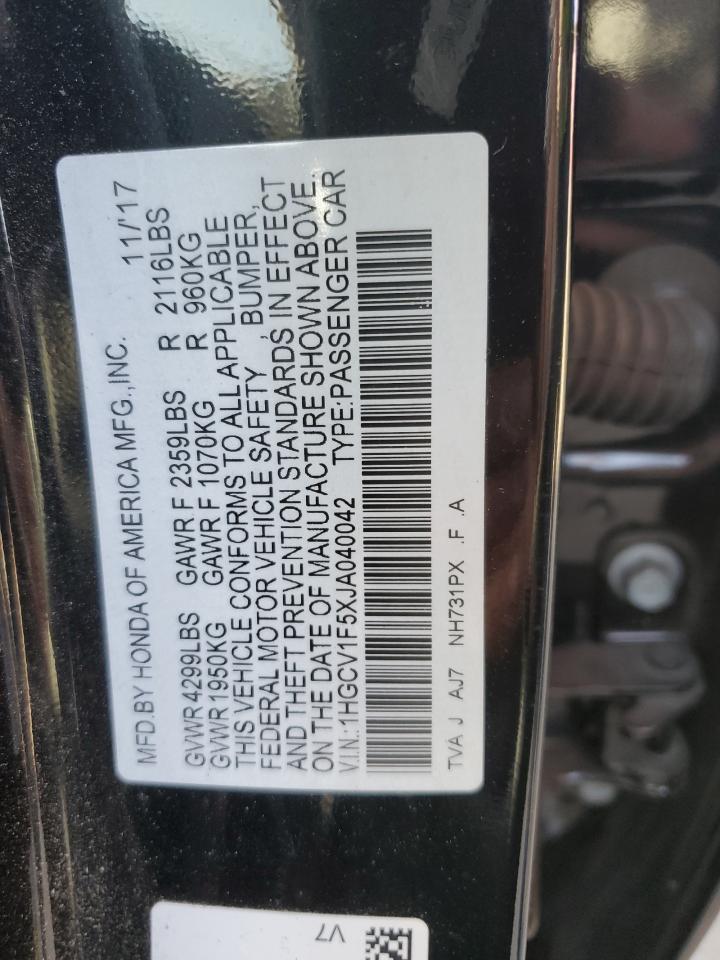 1HGCV1F5XJA040042 2018 Honda Accord Exl