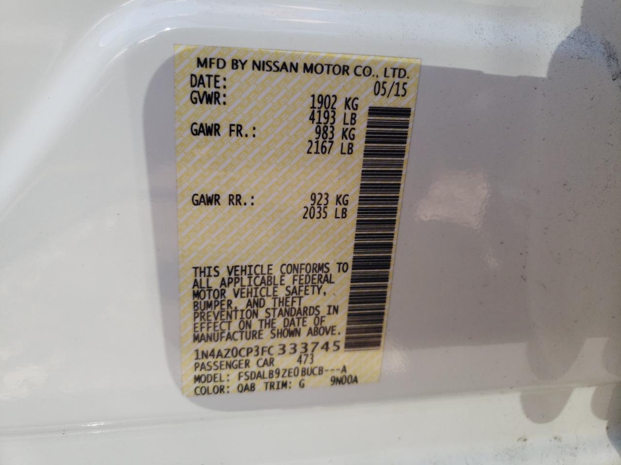 1N4AZ0CP3FC333745 2015 Nissan Leaf S