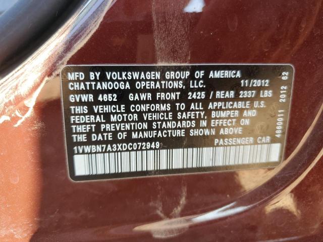 2013 Volkswagen Passat Se VIN: 1VWBN7A3XDC072949 Lot: 57032754