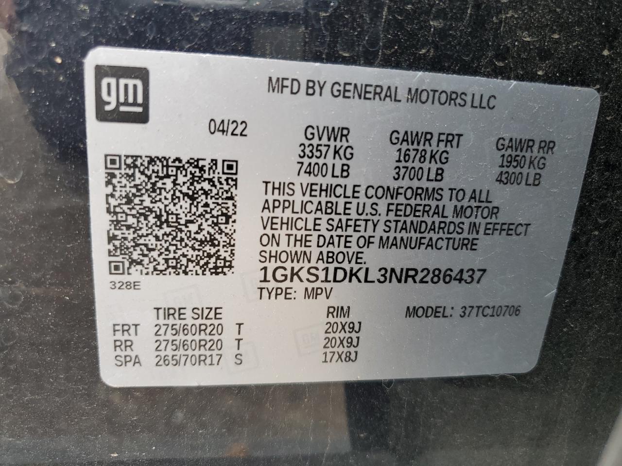 1GKS1DKL3NR286437 2022 GMC Yukon Denali