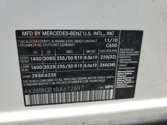 2011 Mercedes-Benz Ml 350 4Matic VIN: 4JGBB8GB1BA672697 Lot: 55787004