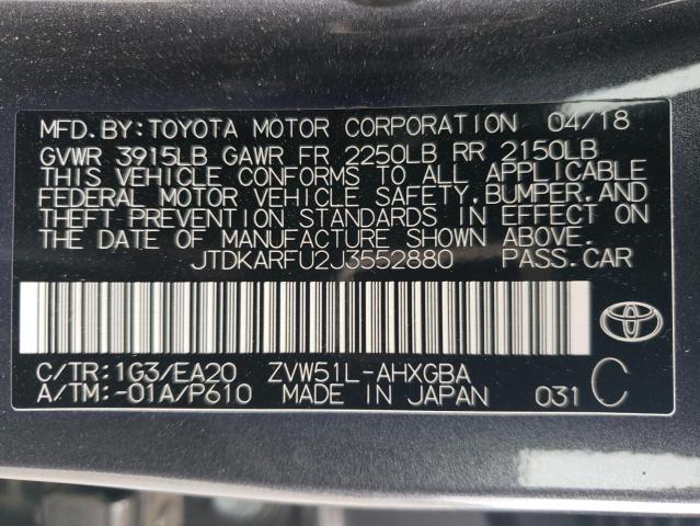 2018 Toyota Prius VIN: JTDKARFU2J3552880 Lot: 55149214