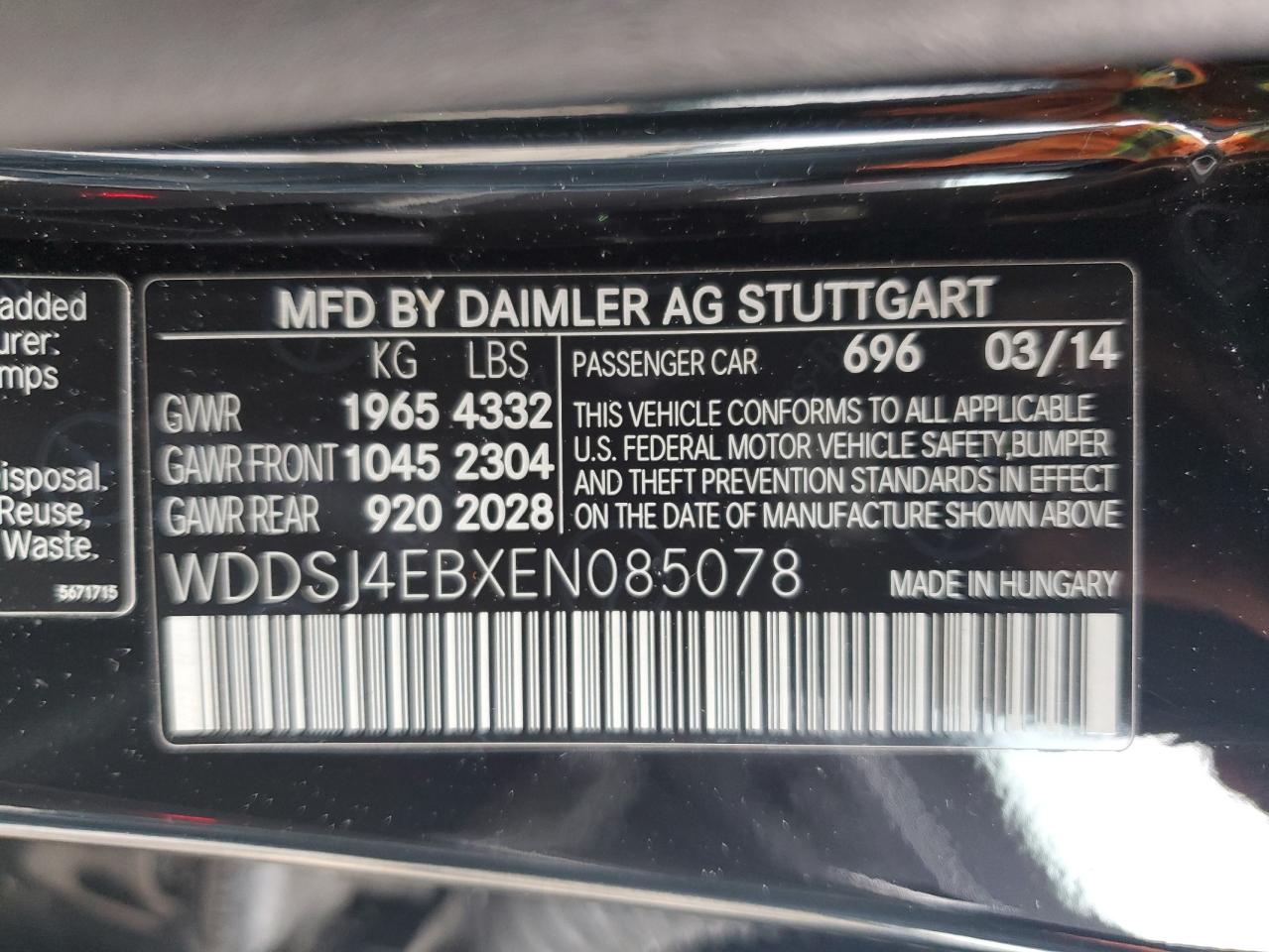 WDDSJ4EBXEN085078 2014 Mercedes-Benz Cla 250