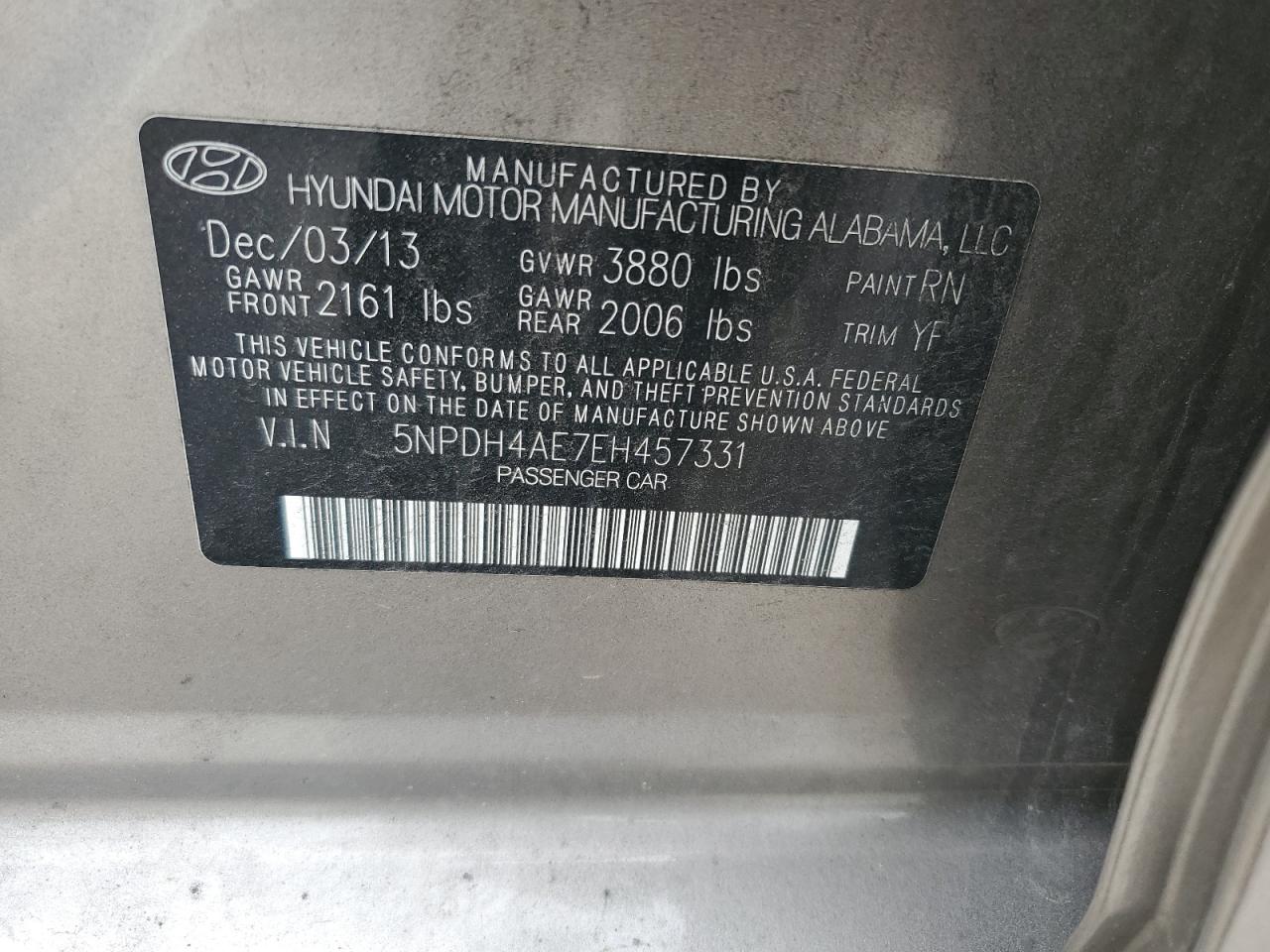 5NPDH4AE7EH457331 2014 Hyundai Elantra Se