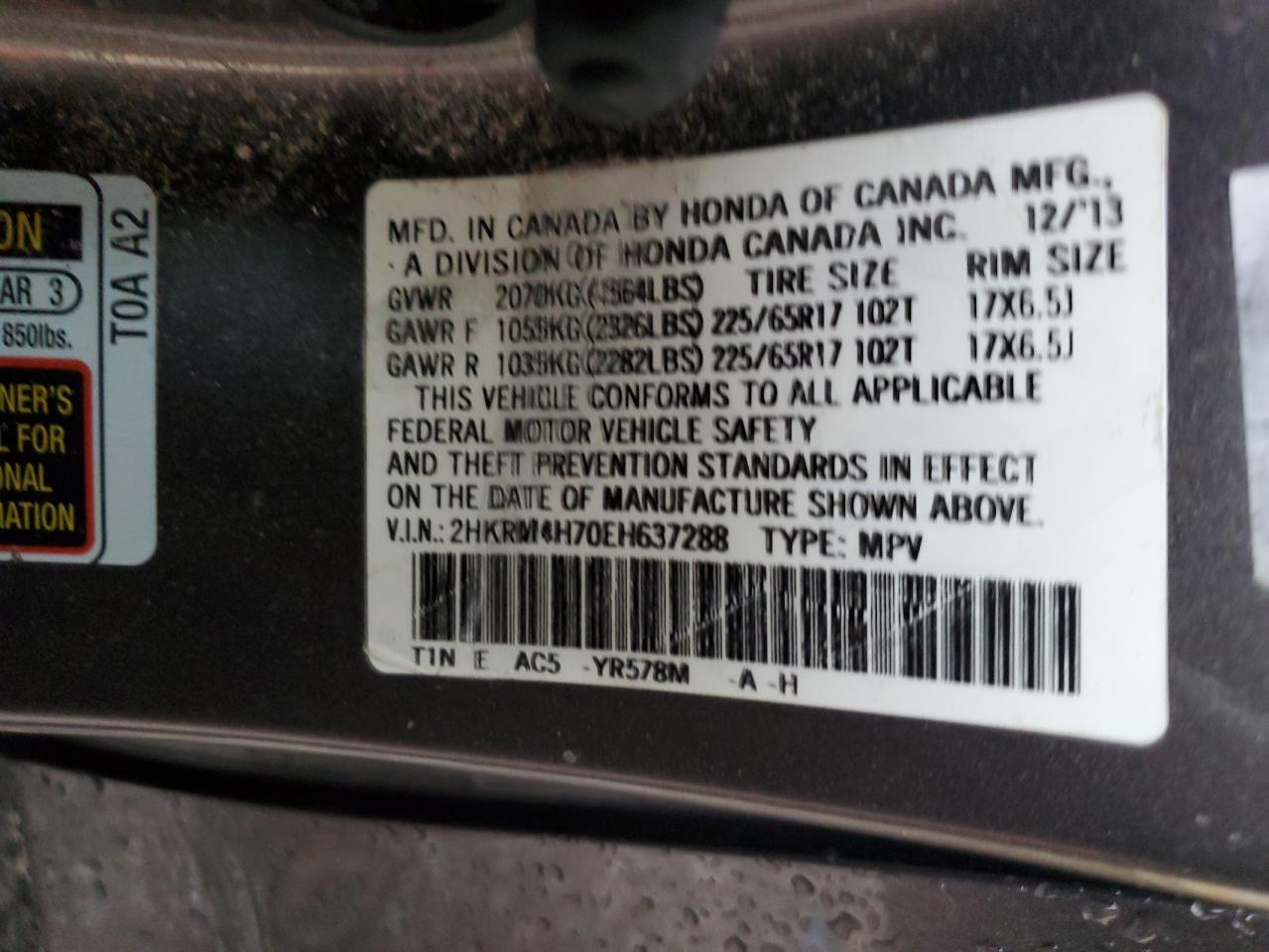 2HKRM4H70EH637288 2014 Honda Cr-V Exl