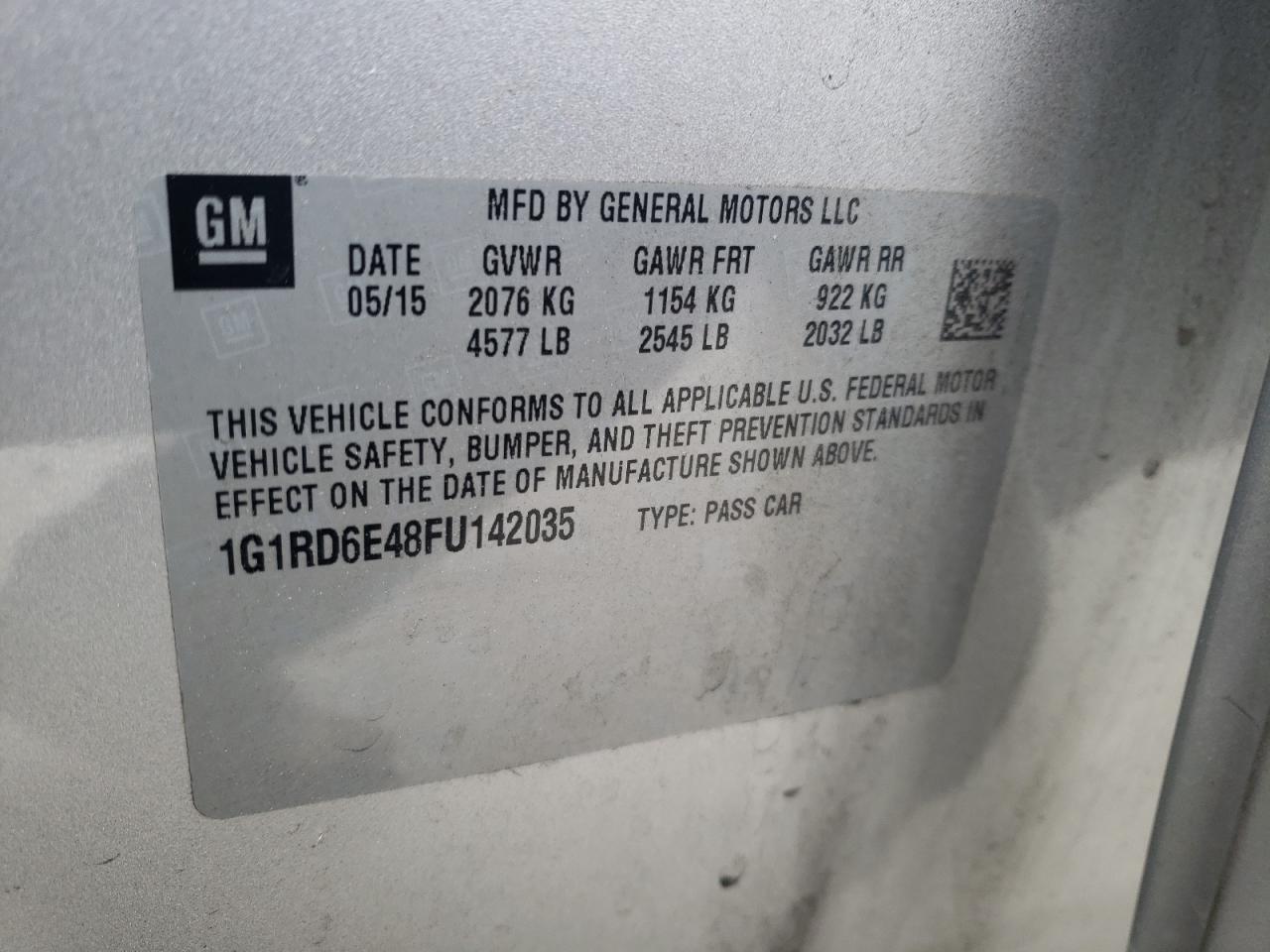 1G1RD6E48FU142035 2015 Chevrolet Volt