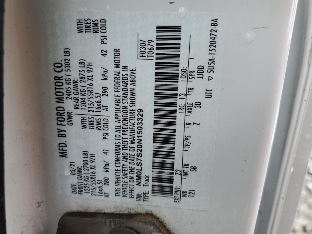 NM0LS7S20N1503329 2022 Ford Transit Connect Xl