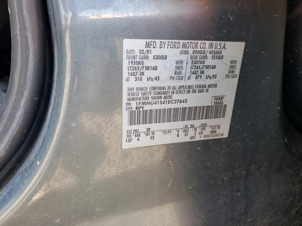 1FMNU41S41EC27645 2001 Ford Excursion Xlt