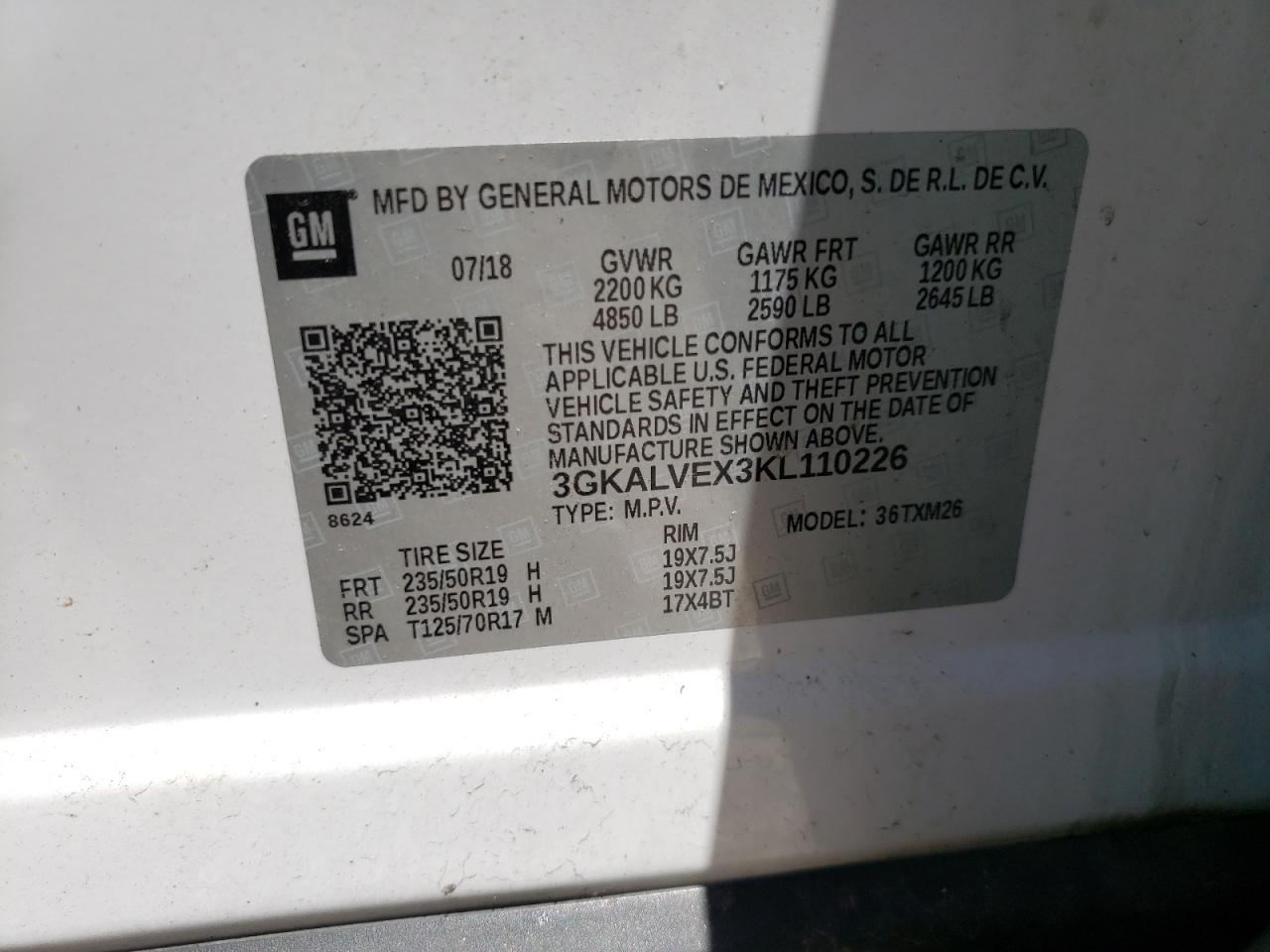 3GKALVEX3KL110226 2019 GMC Terrain Slt