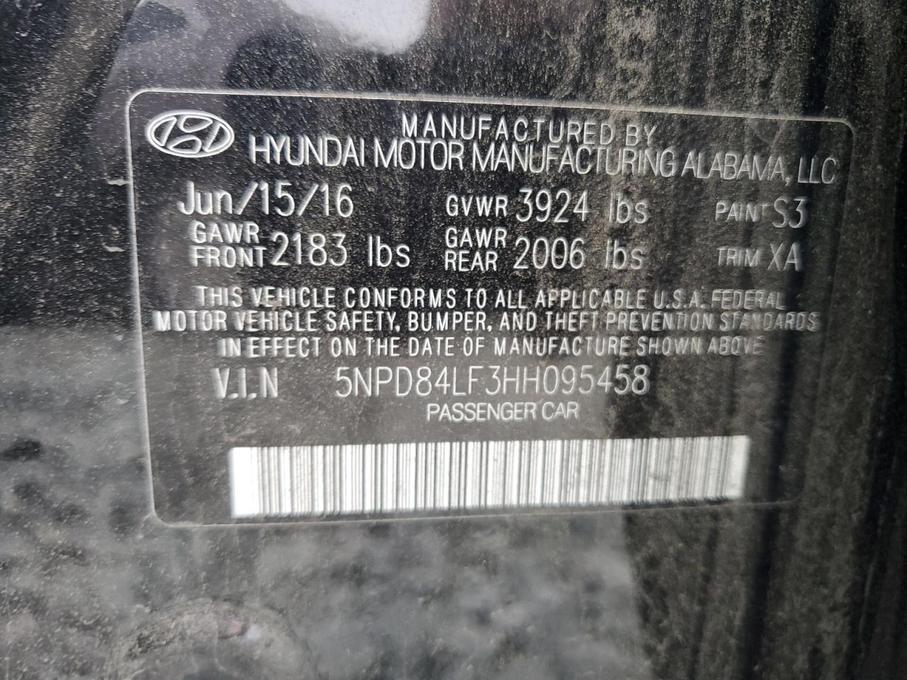 5NPD84LF3HH095458 2017 Hyundai Elantra Se