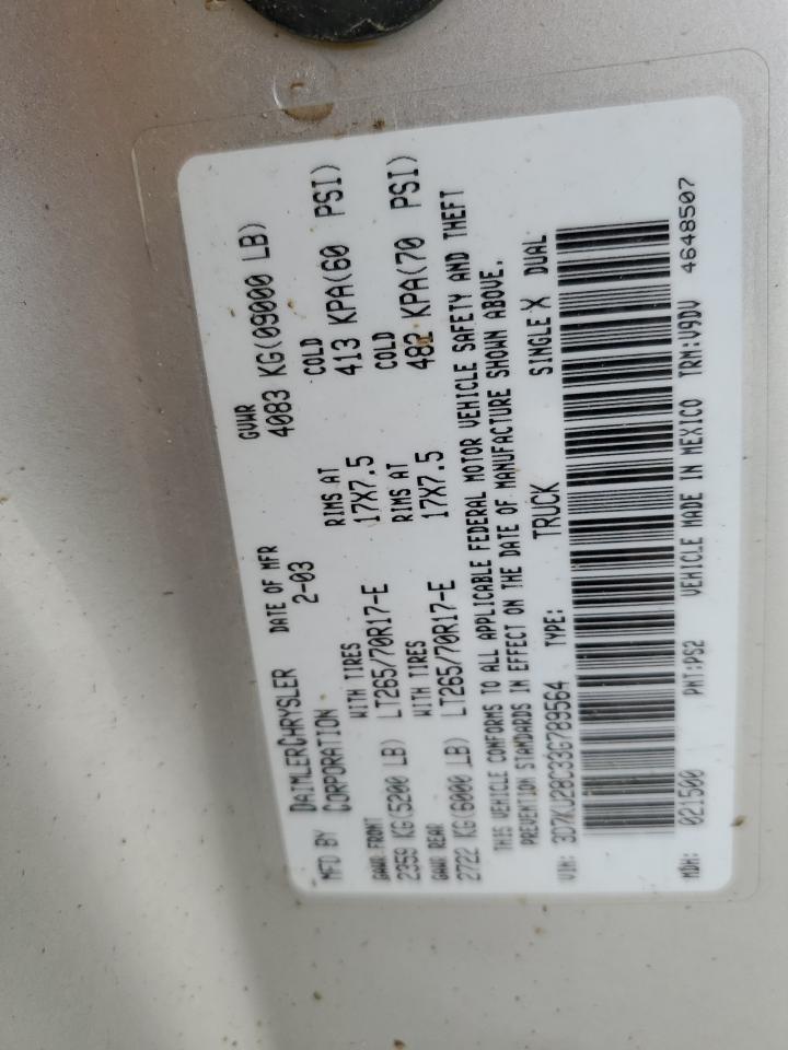 3D7KU28C33G789564 2003 Dodge Ram 2500 St