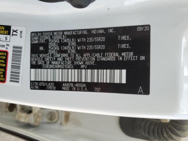 2021 Toyota Highlander Hybrid Platinum VIN: 5TDEBRCH0MS015803 Lot: 54368504