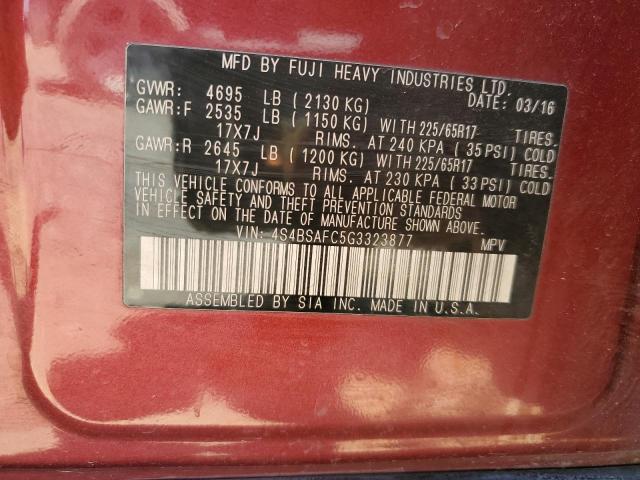 2016 Subaru Outback 2.5I Premium VIN: 4S4BSAFC5G3323877 Lot: 57075864