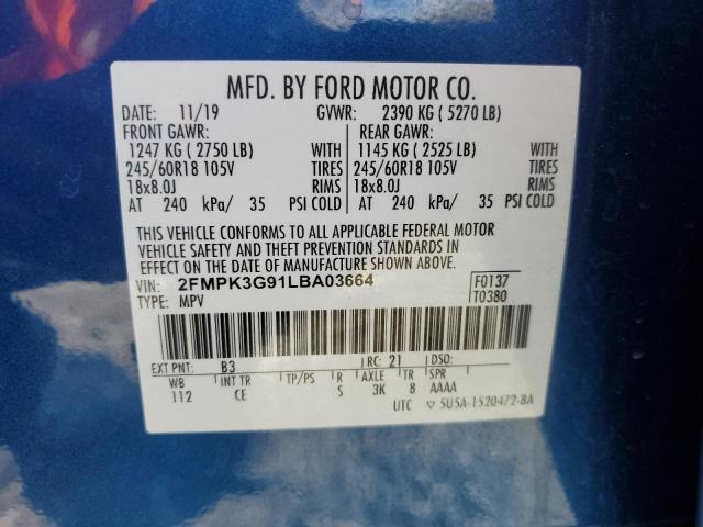 2020 Ford Edge Se VIN: 2FMPK3G91LBA03664 Lot: 53955104