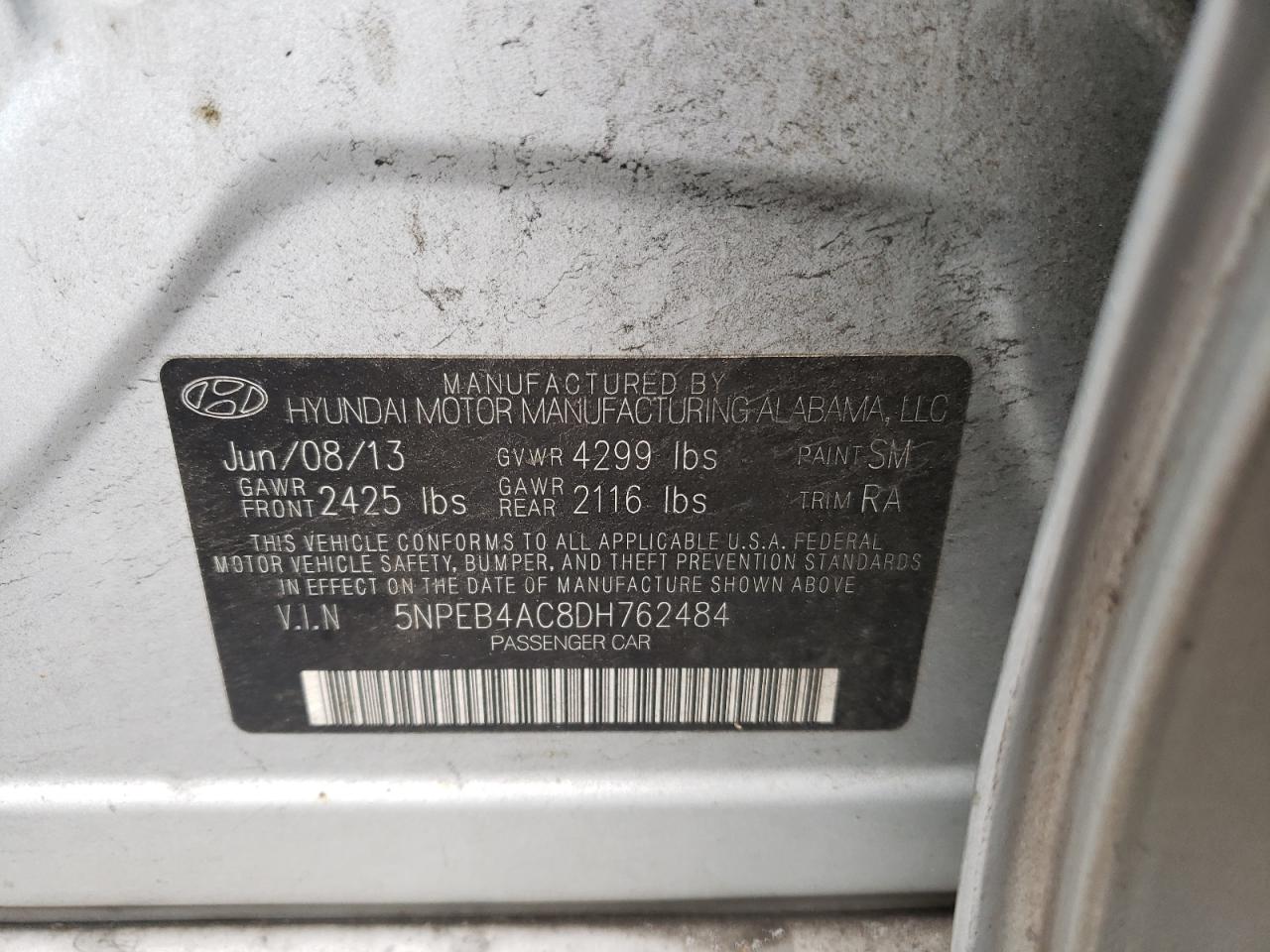 5NPEB4AC8DH762484 2013 Hyundai Sonata Gls