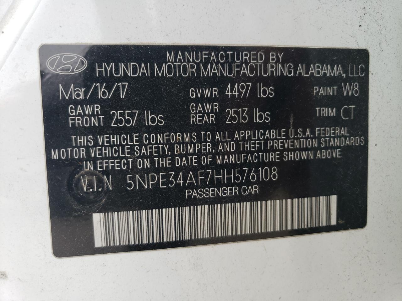 5NPE34AF7HH576108 2017 Hyundai Sonata Sport