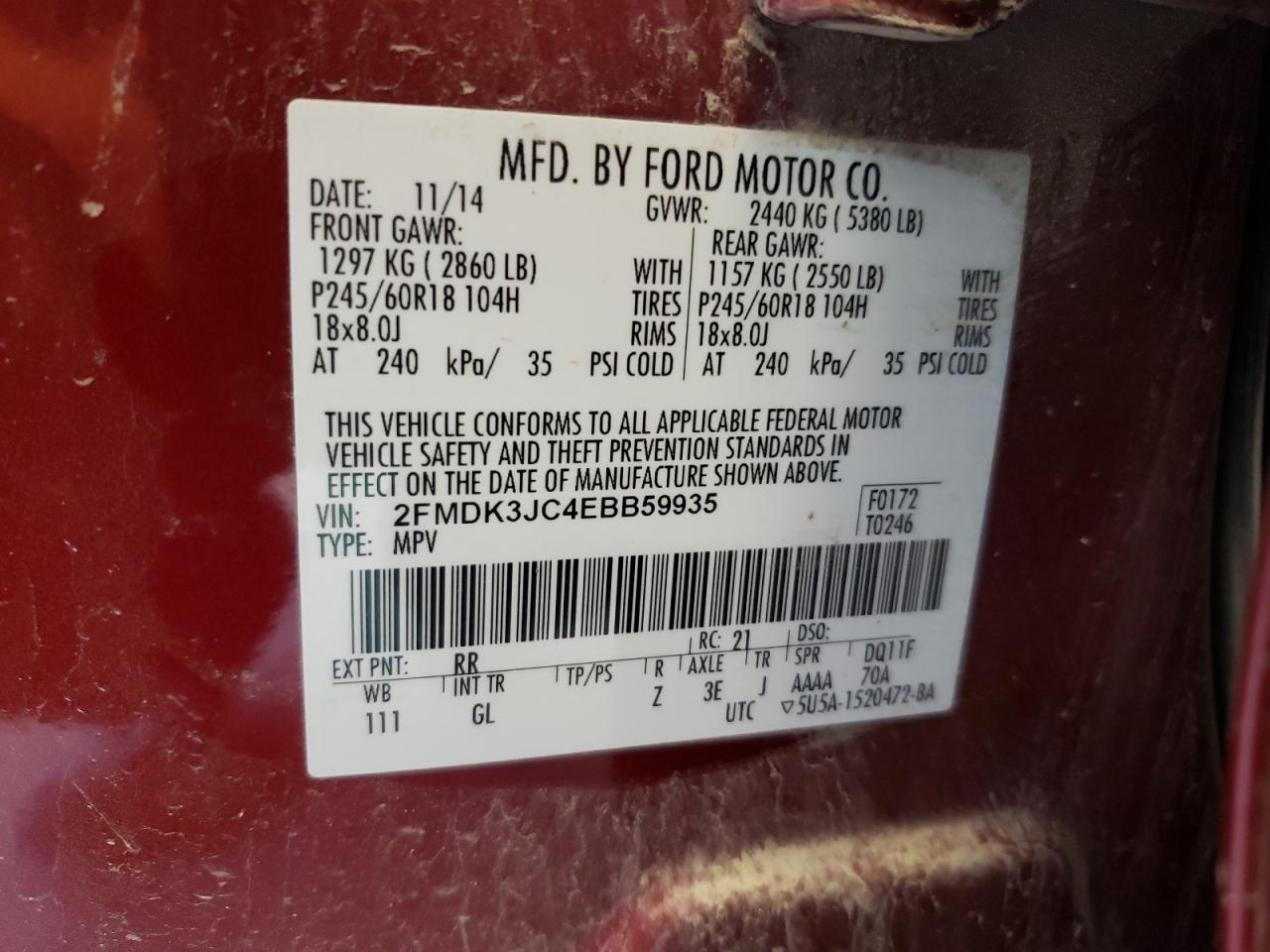 2FMDK3JC4EBB59935 2014 Ford Edge Sel