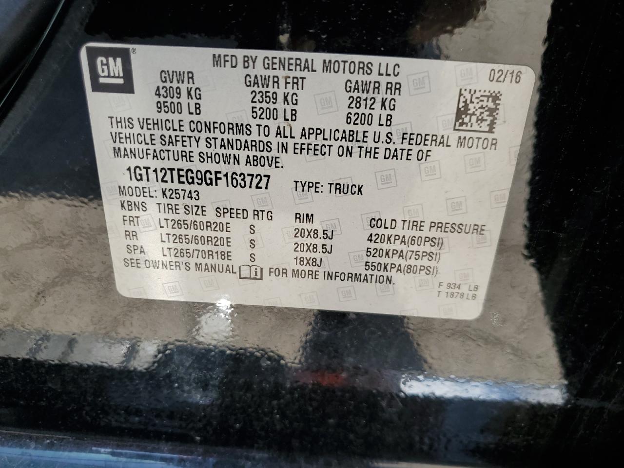 1GT12TEG9GF163727 2016 GMC Sierra K2500 Slt