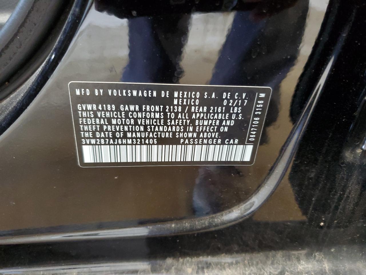 3VW2B7AJ6HM321405 2017 Volkswagen Jetta S