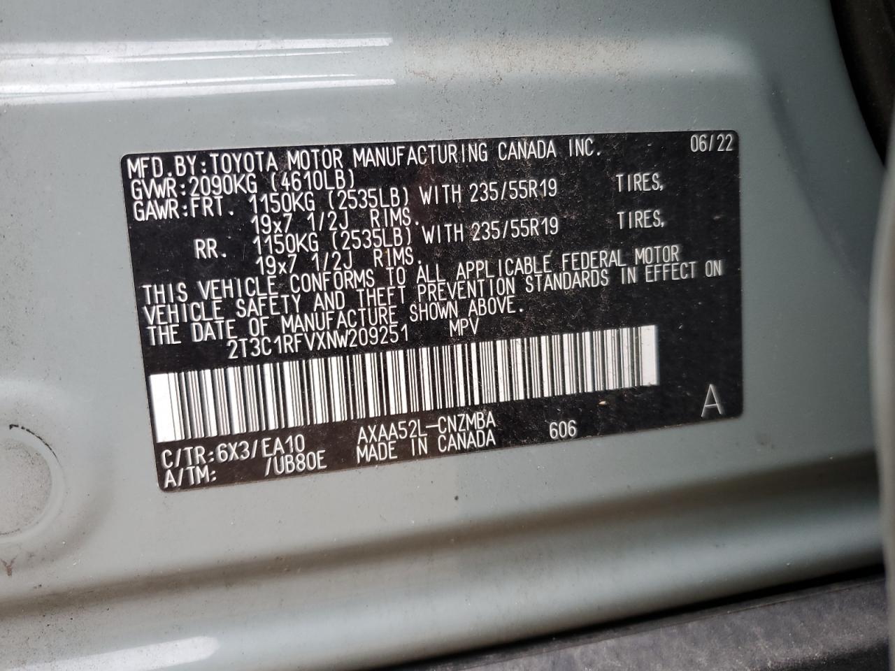 2T3C1RFVXNW209251 2022 Toyota Rav4 Xle Premium