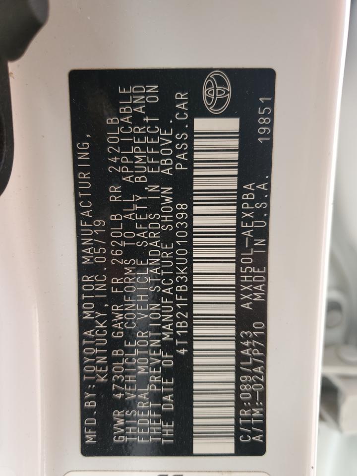 4T1B21FB3KU010398 2019 Toyota Avalon Xle