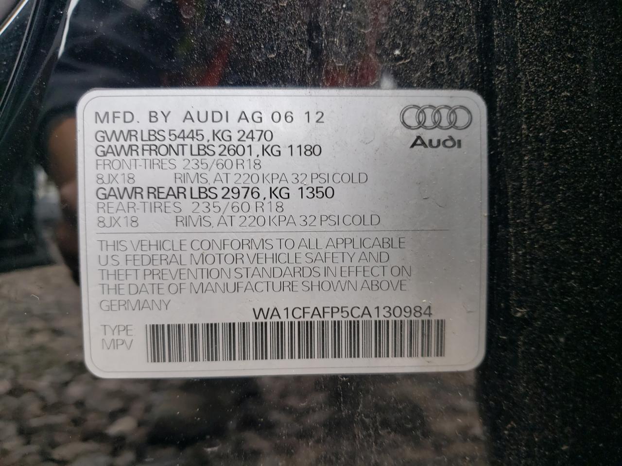 WA1CFAFP5CA130984 2012 Audi Q5 Premium