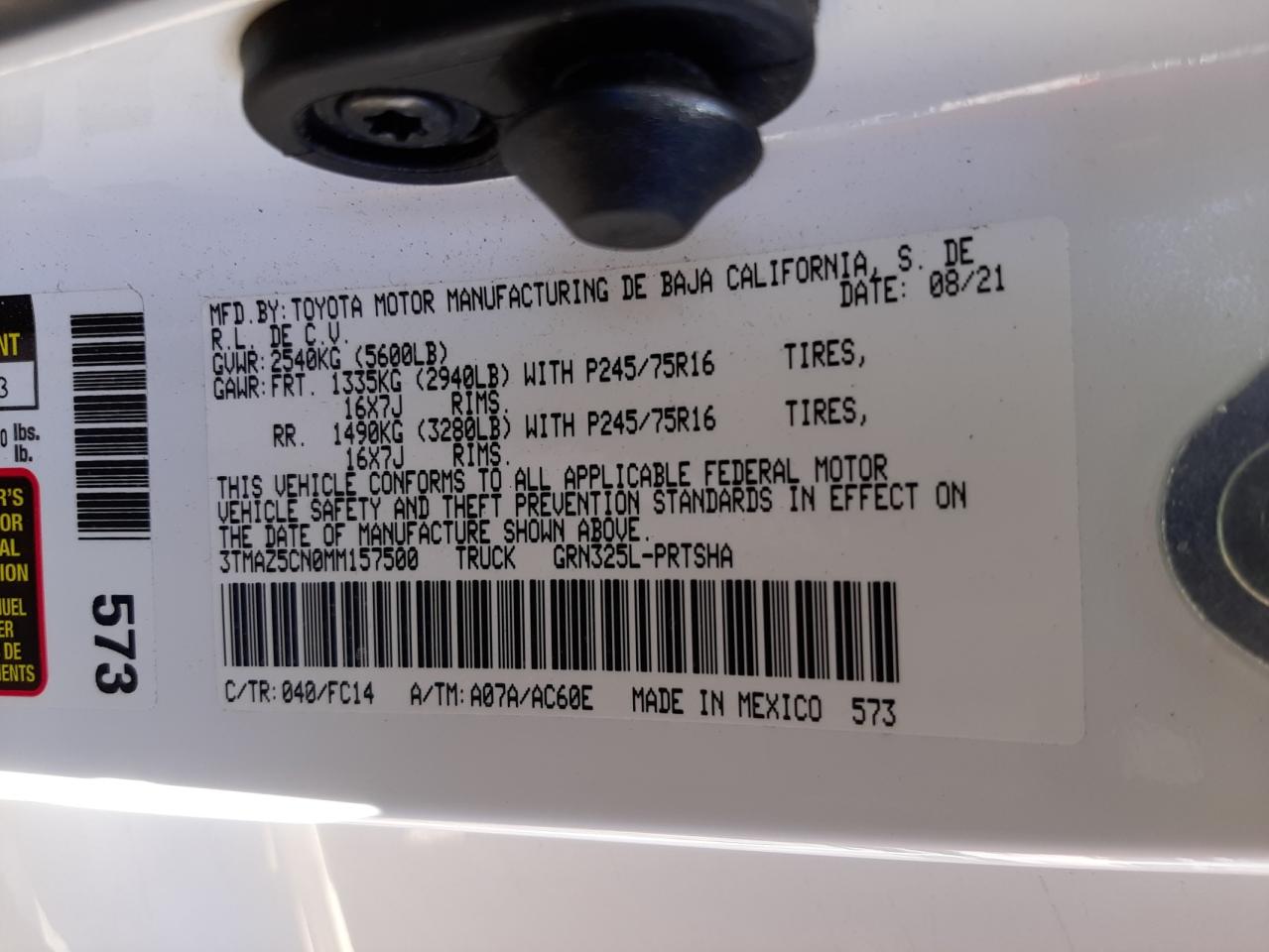 3TMAZ5CN0MM157500 2021 Toyota Tacoma Double Cab