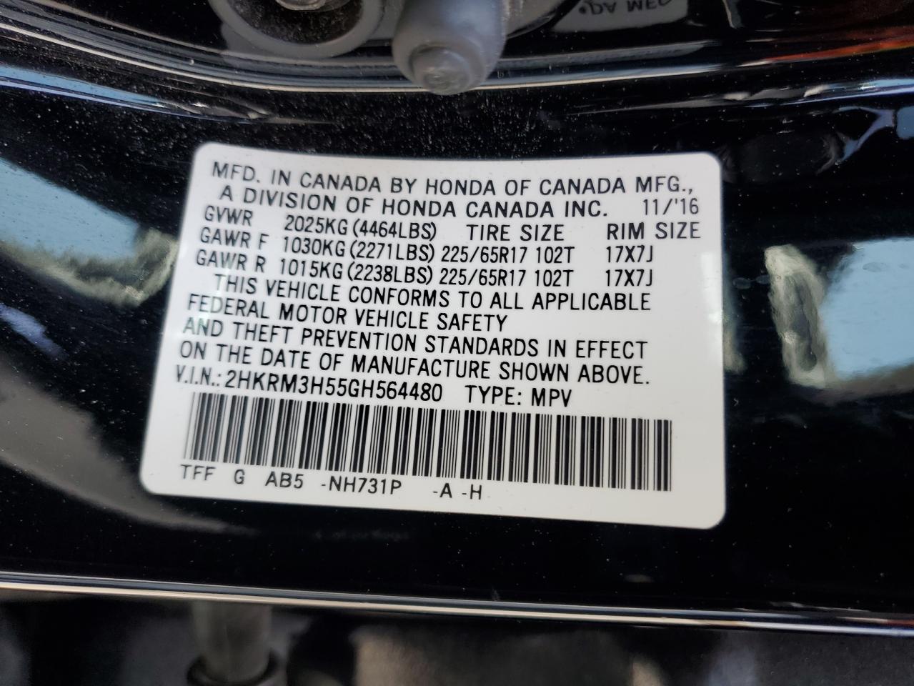 2HKRM3H55GH564480 2016 Honda Cr-V Ex