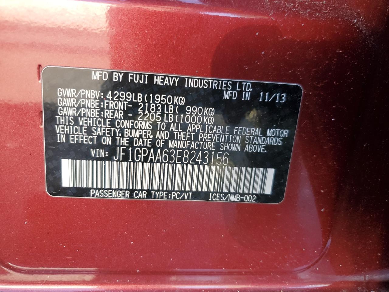 JF1GPAA63E8243156 2014 Subaru Impreza