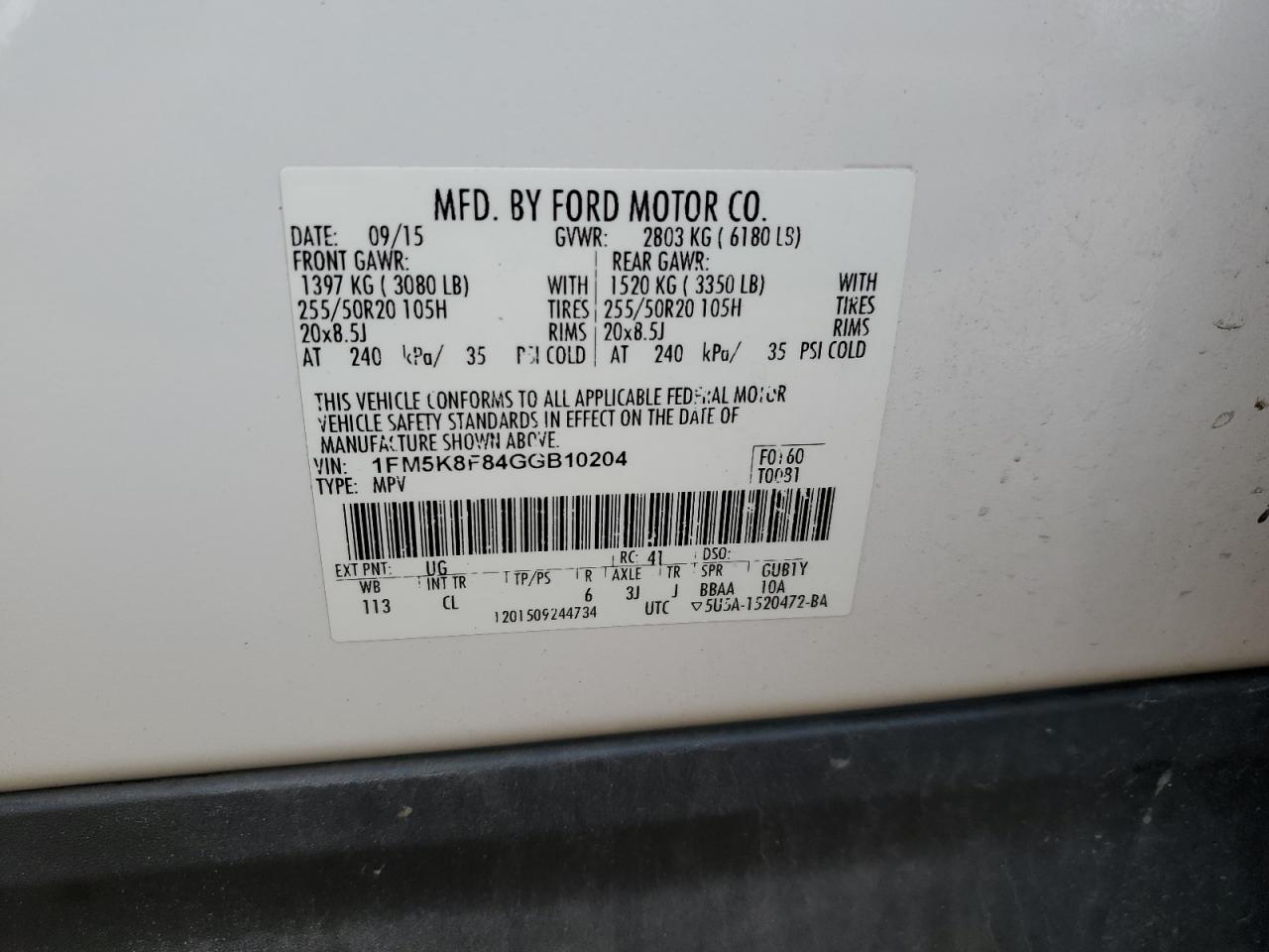 1FM5K8F84GGB10204 FORD EXPLORER 2016