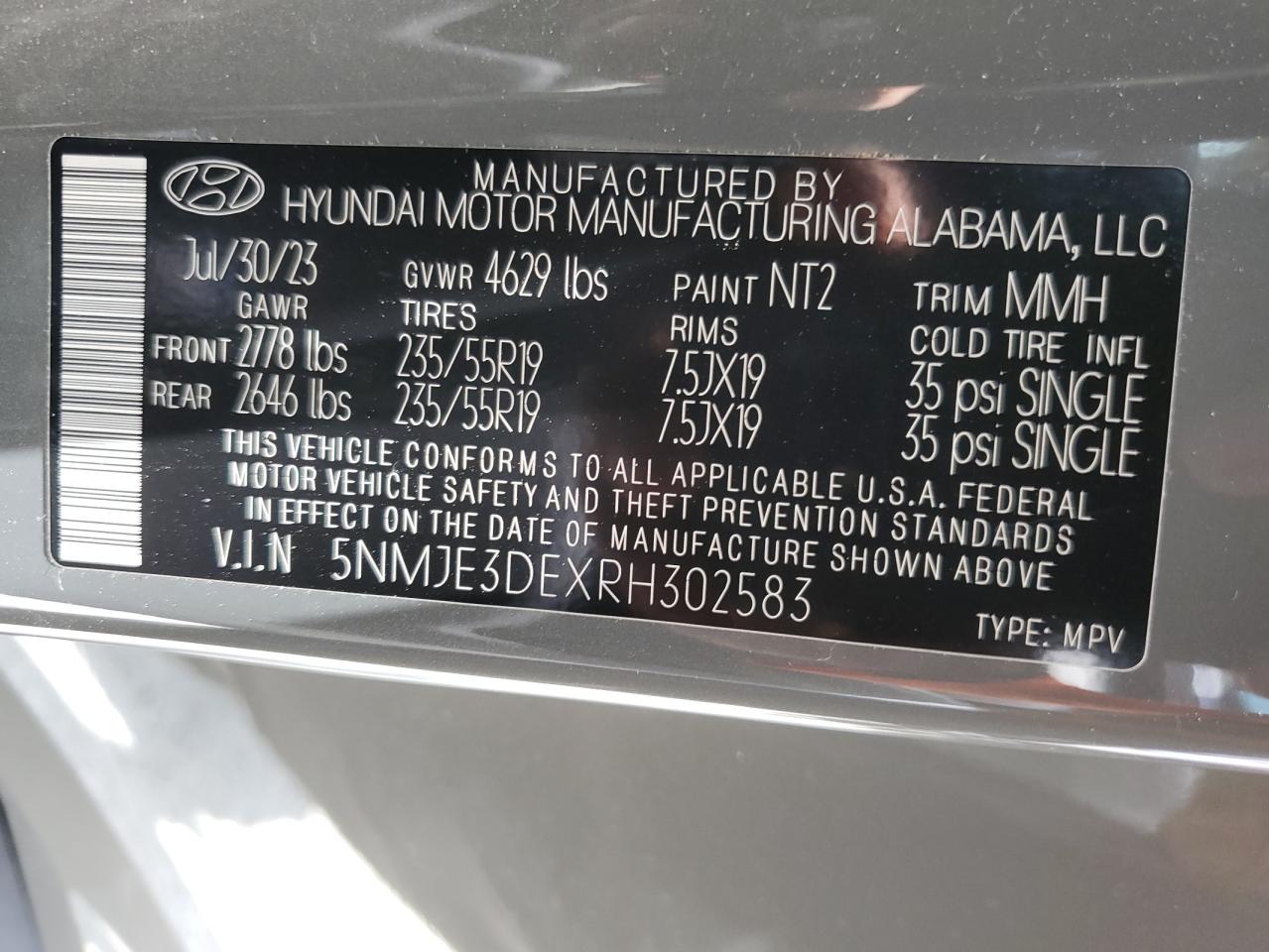 5NMJE3DEXRH302583 2024 Hyundai Tucson Limited