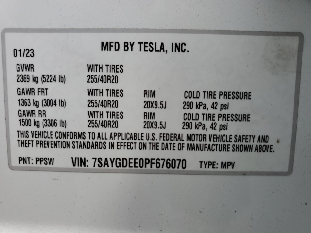 7SAYGDEE0PF676070 2023 Tesla Model Y