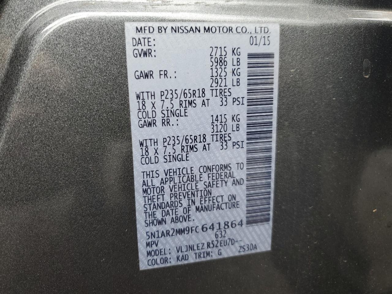 5N1AR2MM9FC641864 2015 Nissan Pathfinder S