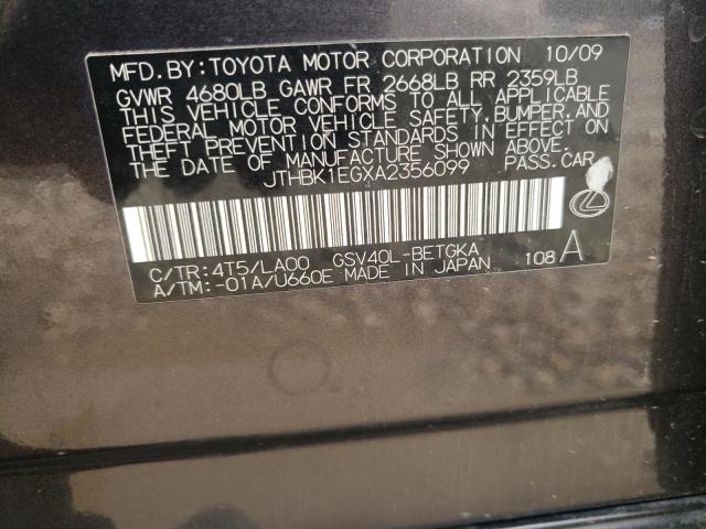 2010 Lexus Es 350 VIN: JTHBK1EGXA2356099 Lot: 55123064