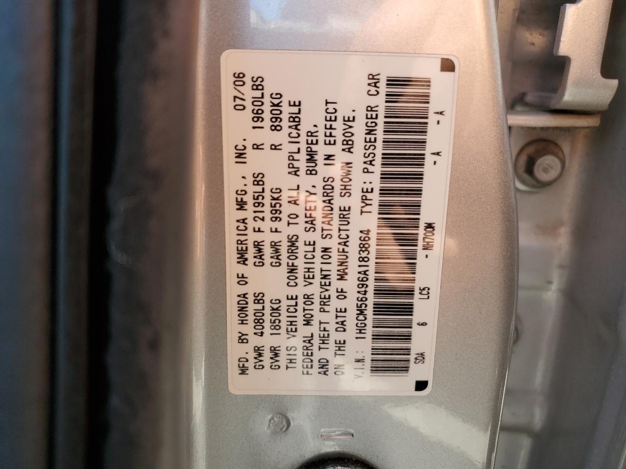 1HGCM56496A183864 2006 Honda Accord Lx