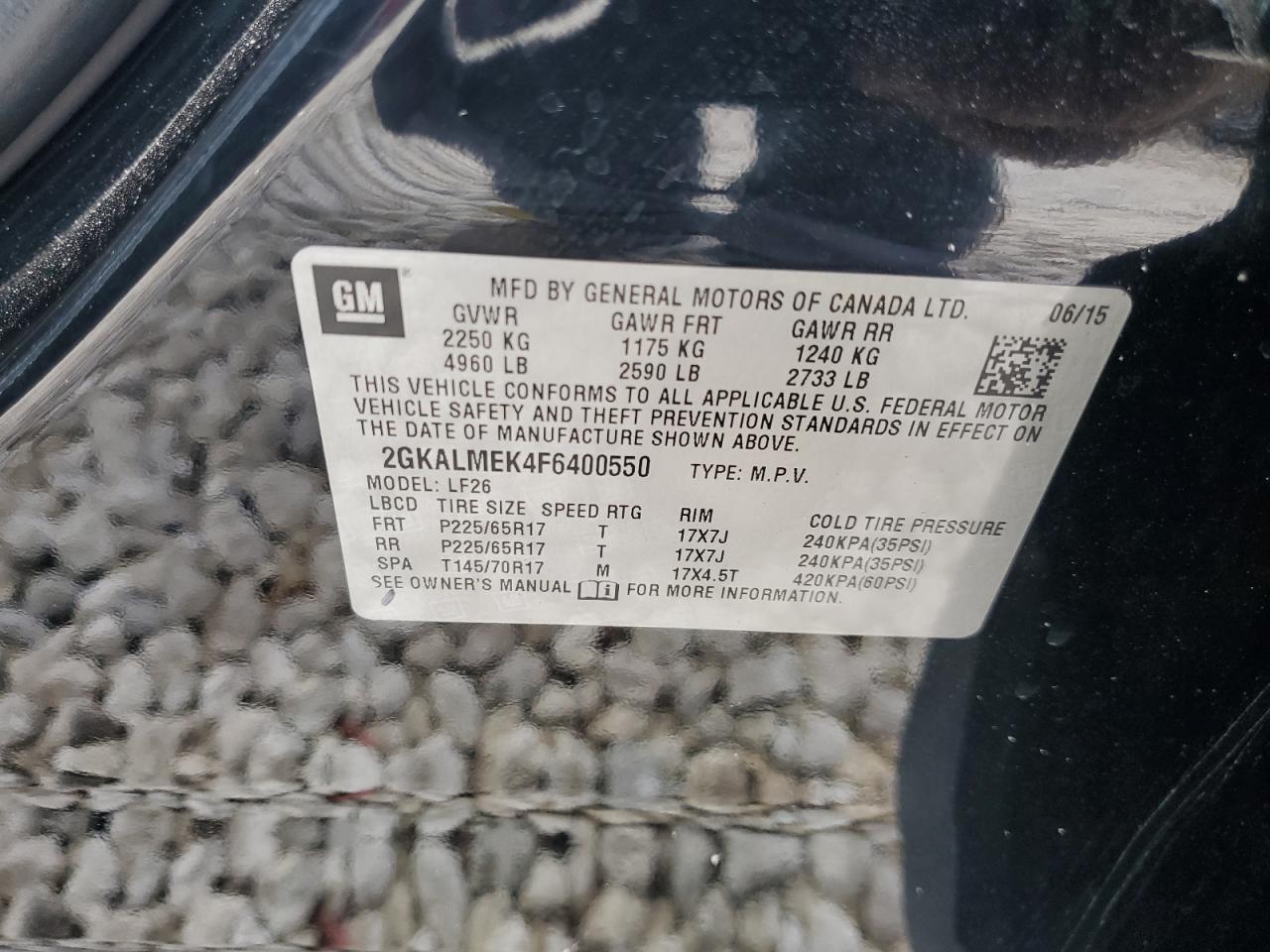 2GKALMEK4F6400550 2015 GMC Terrain Sle
