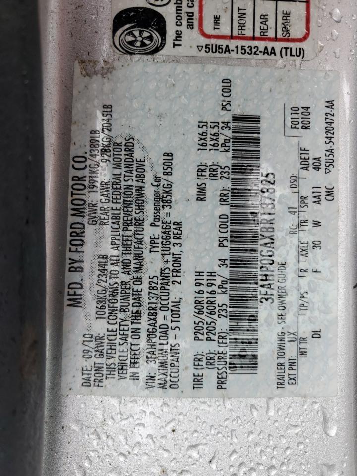 3FAHP0GAXBR137825 2011 Ford Fusion S