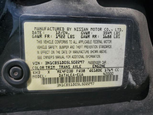 2005 Nissan Sentra 1.8 VIN: 3N1CB51D05L502297 Lot: 57203374