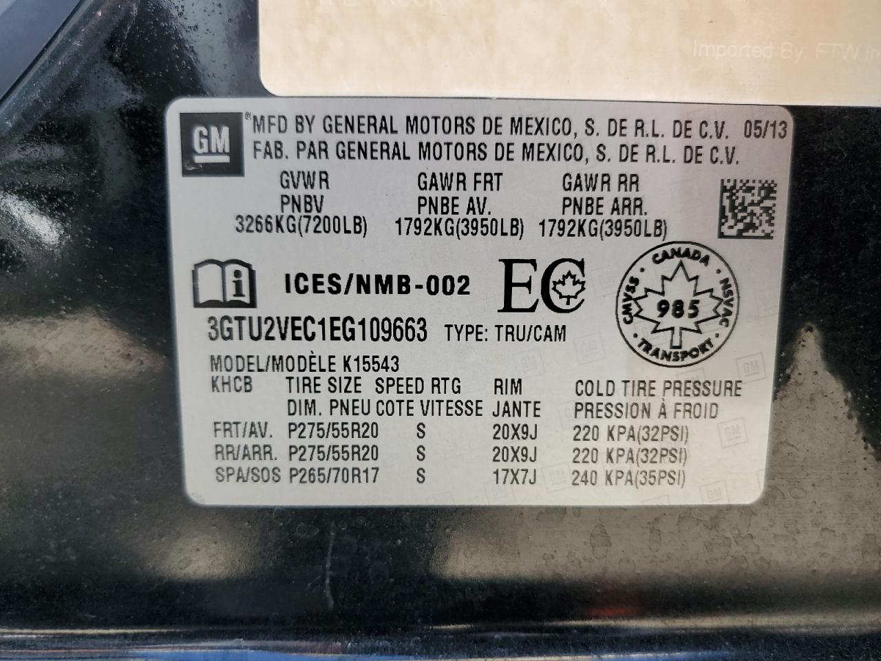 3GTU2VEC1EG109663 2014 GMC Sierra K1500 Slt