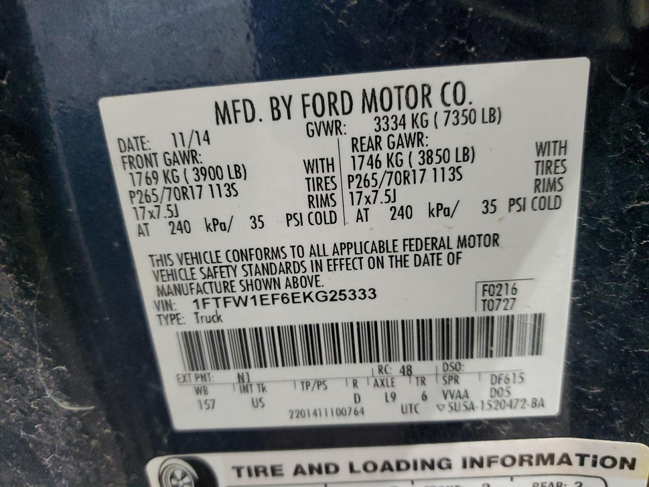 1FTFW1EF6EKG25333 2014 Ford F150 Supercrew