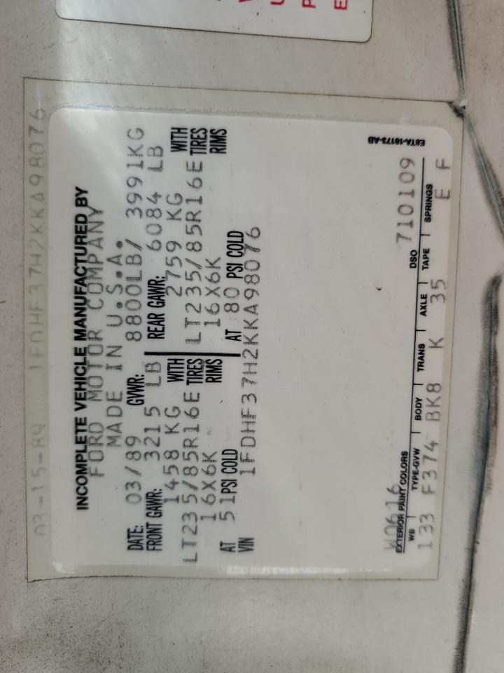 1FDHF37H2KKA98076 1989 Ford F350