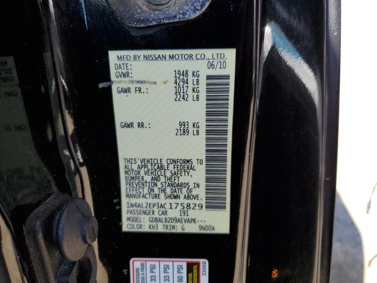 1N4AL2EP3AC175829 2010 Nissan Altima S